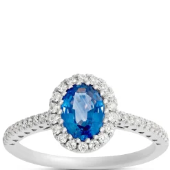 Oval Sapphire and Diamond Engagement Ring, 18K White Gold Outlet