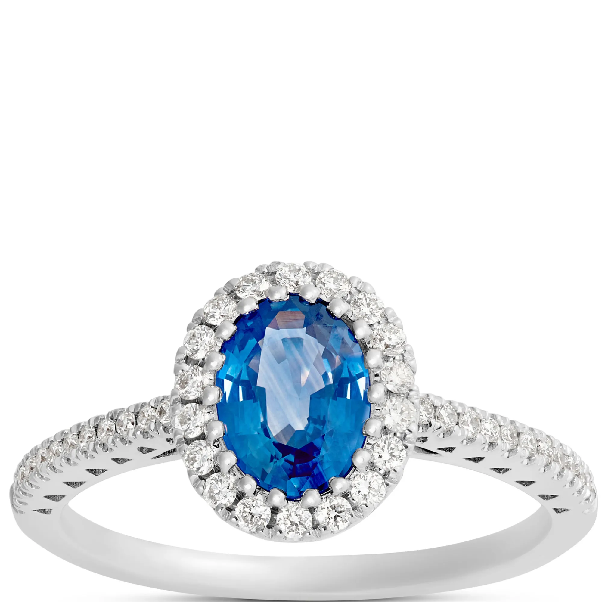 Oval Sapphire and Diamond Engagement Ring, 18K White Gold Outlet
