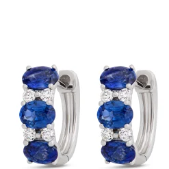 Oval Sapphire and Diamond Hoops, 14K White Gold Outlet