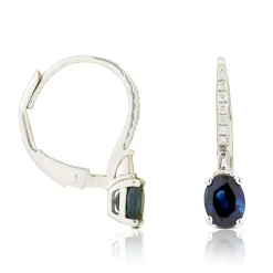Oval Sapphire & Diamond Drop Earrings 14K Outlet