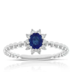 Oval Sapphire & Diamond Halo Ring 14K Sale