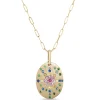 Oval Shaped Confetti Gemstone Pendant, 14K Yellow Gold Best