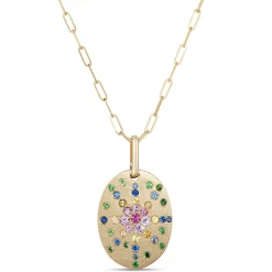 Oval Shaped Confetti Gemstone Pendant, 14K Yellow Gold Best