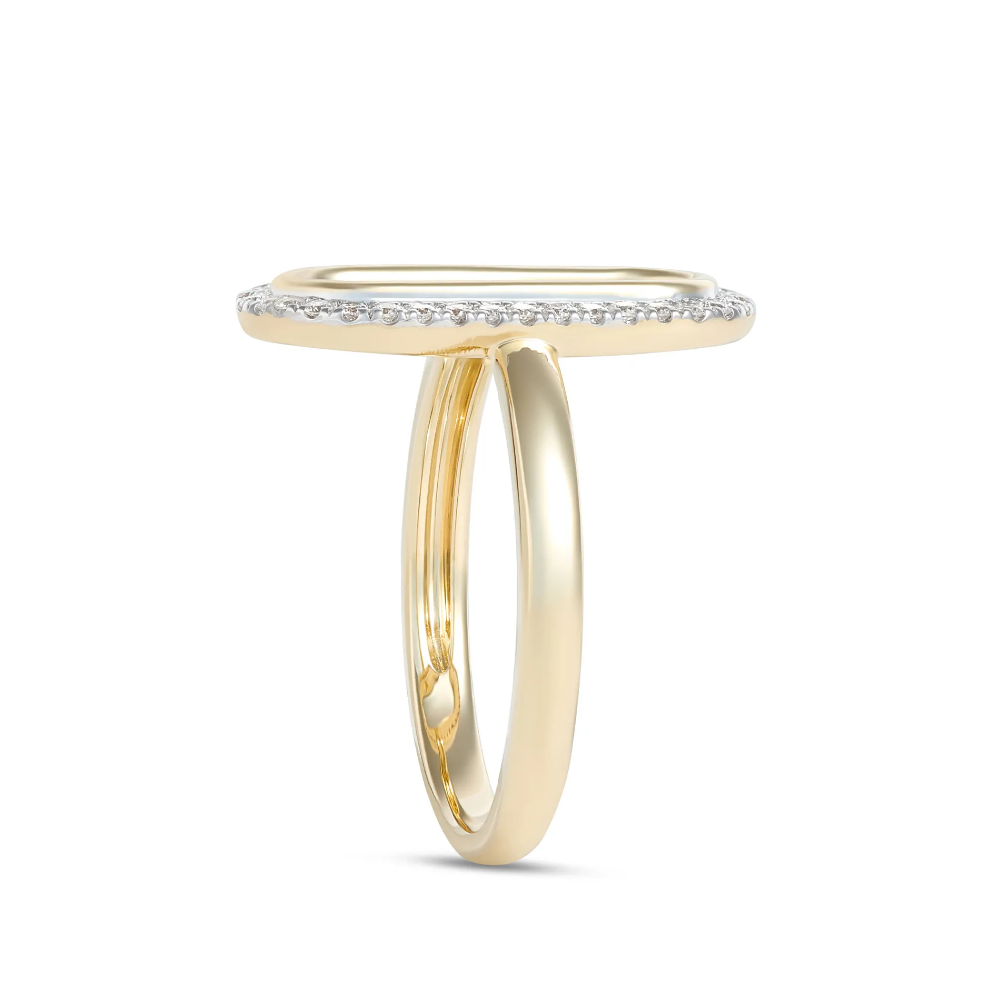 Oval Shaped Open Center Diamond Ring, 14K White and Yellow Gold Best