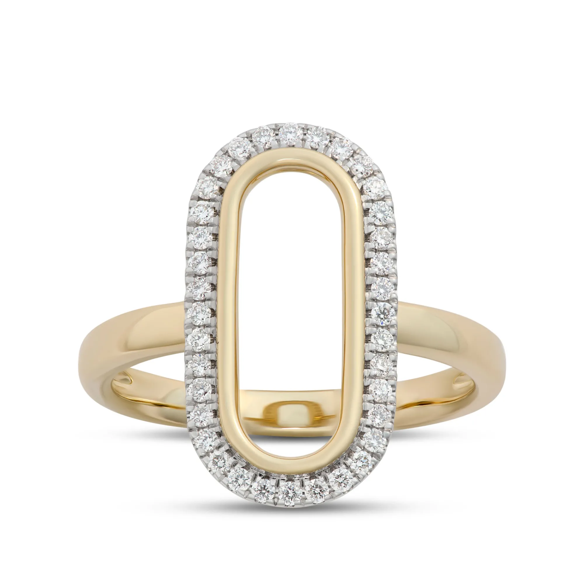 Oval Shaped Open Center Diamond Ring, 14K White and Yellow Gold Best