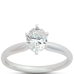 Oval Solitaire Diamond Engagement Ring, 14K White Gold New