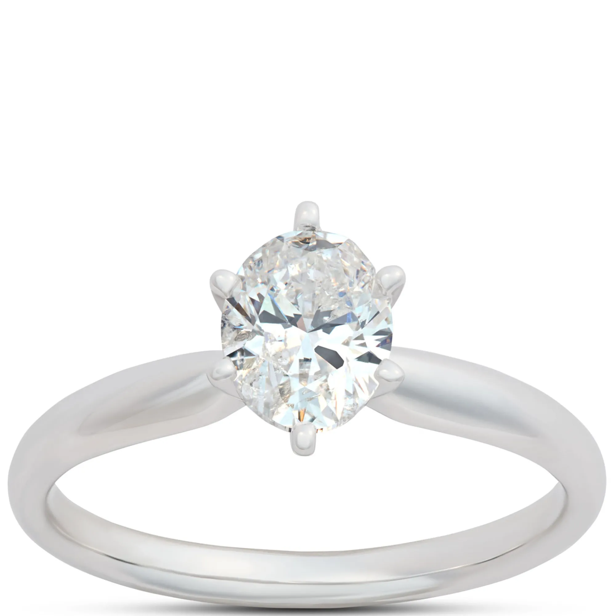Oval Solitaire Diamond Engagement Ring, 14K White Gold New