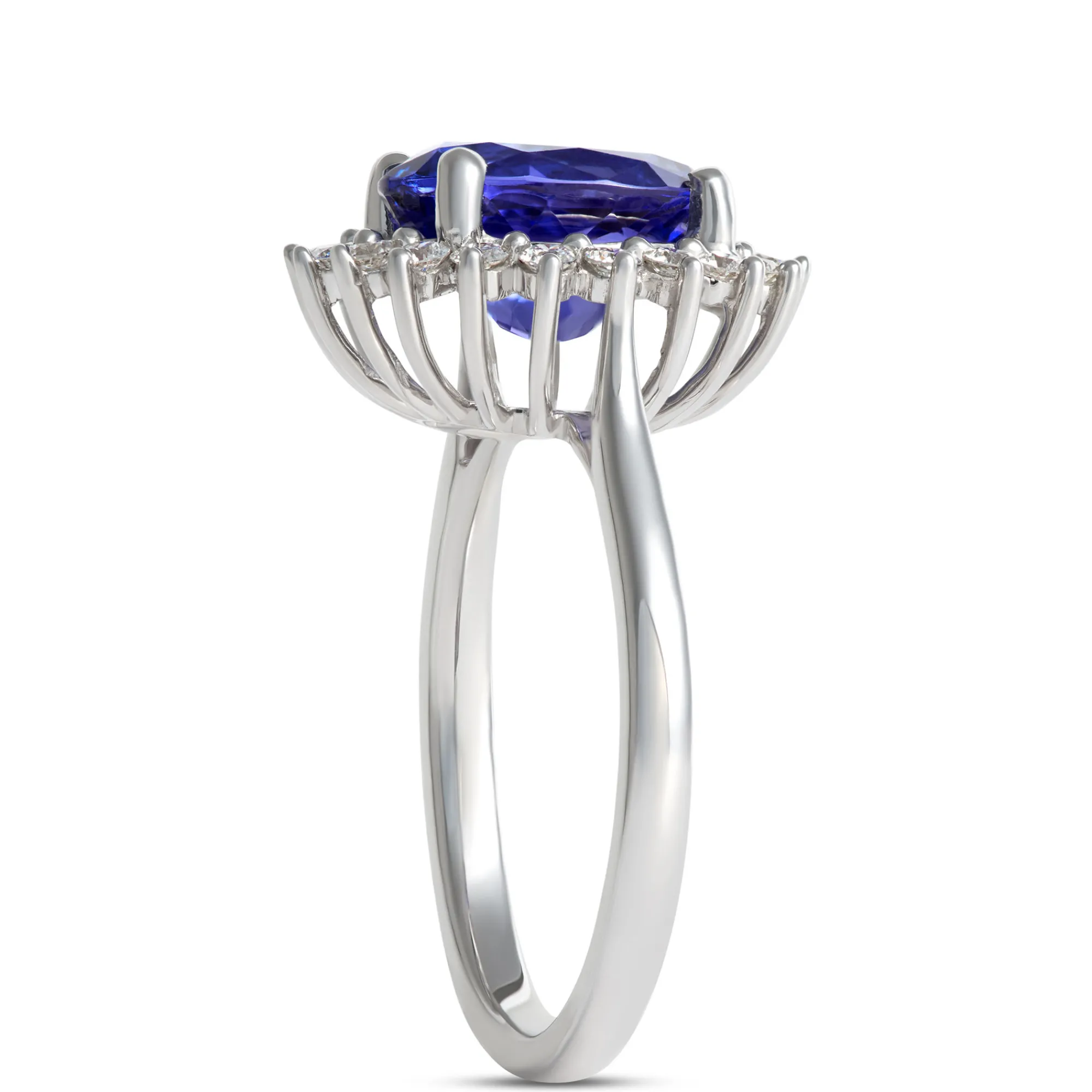 Oval Tanzanite and Diamond Halo Ring, 14K White Gold Outlet