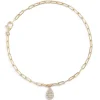 Paperclip Chain Bracelet with Pear-Shaped Pave Pendant, 14K Yellow Gold Clearance