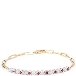 Paperclip Round Ruby and Diamond Bracelet in 14K Yellow Gold Hot