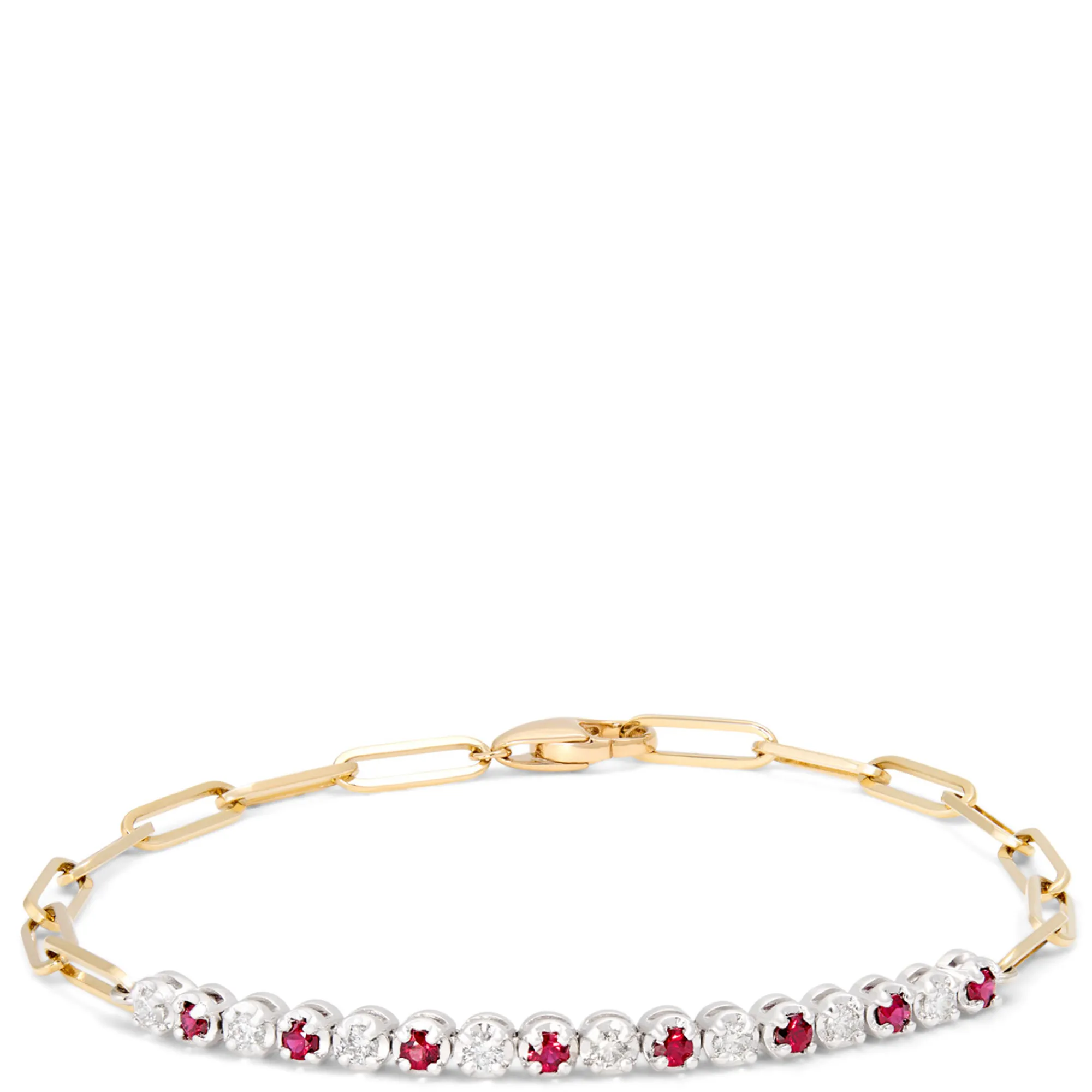 Paperclip Round Ruby and Diamond Bracelet in 14K Yellow Gold Hot