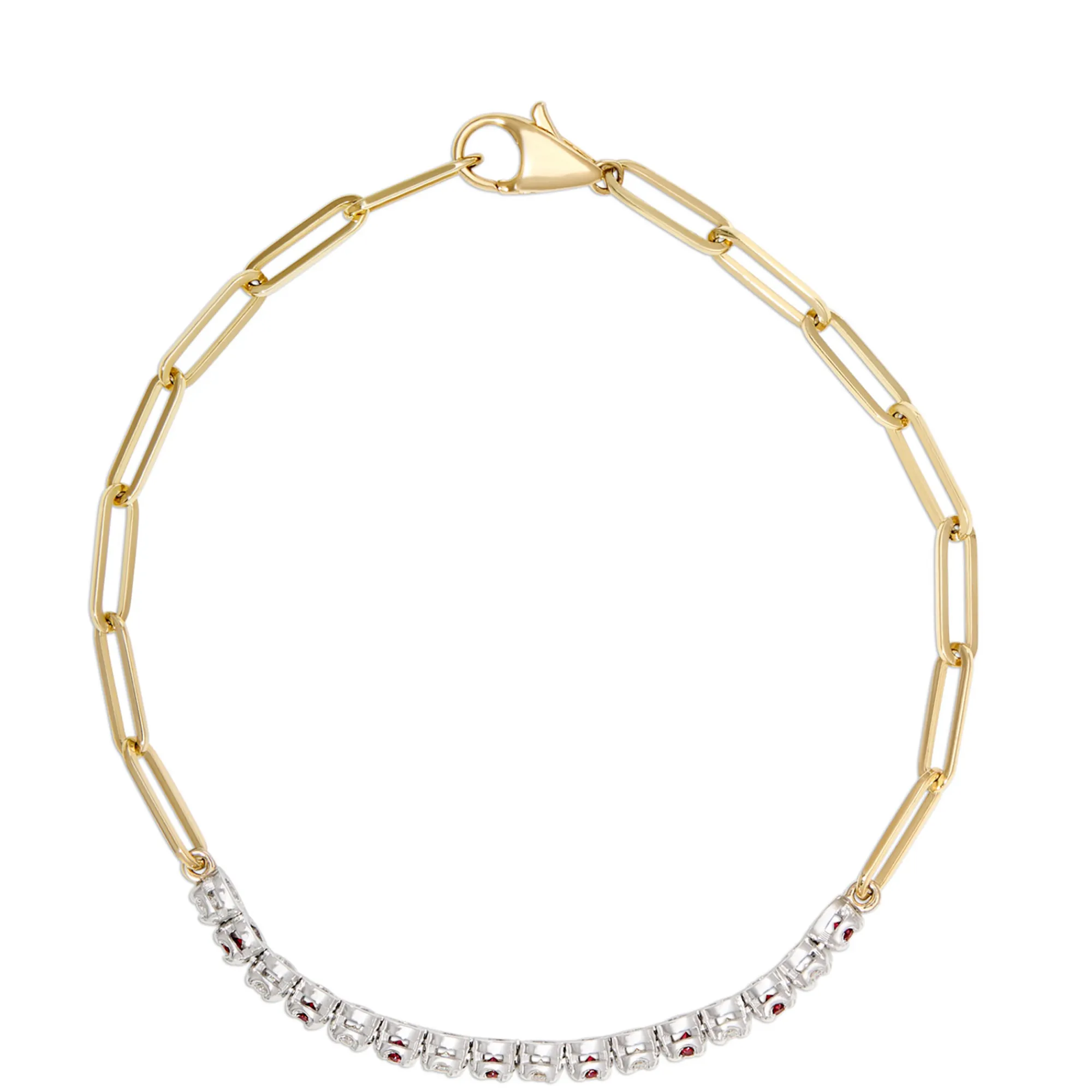 Paperclip Round Ruby and Diamond Bracelet in 14K Yellow Gold Hot