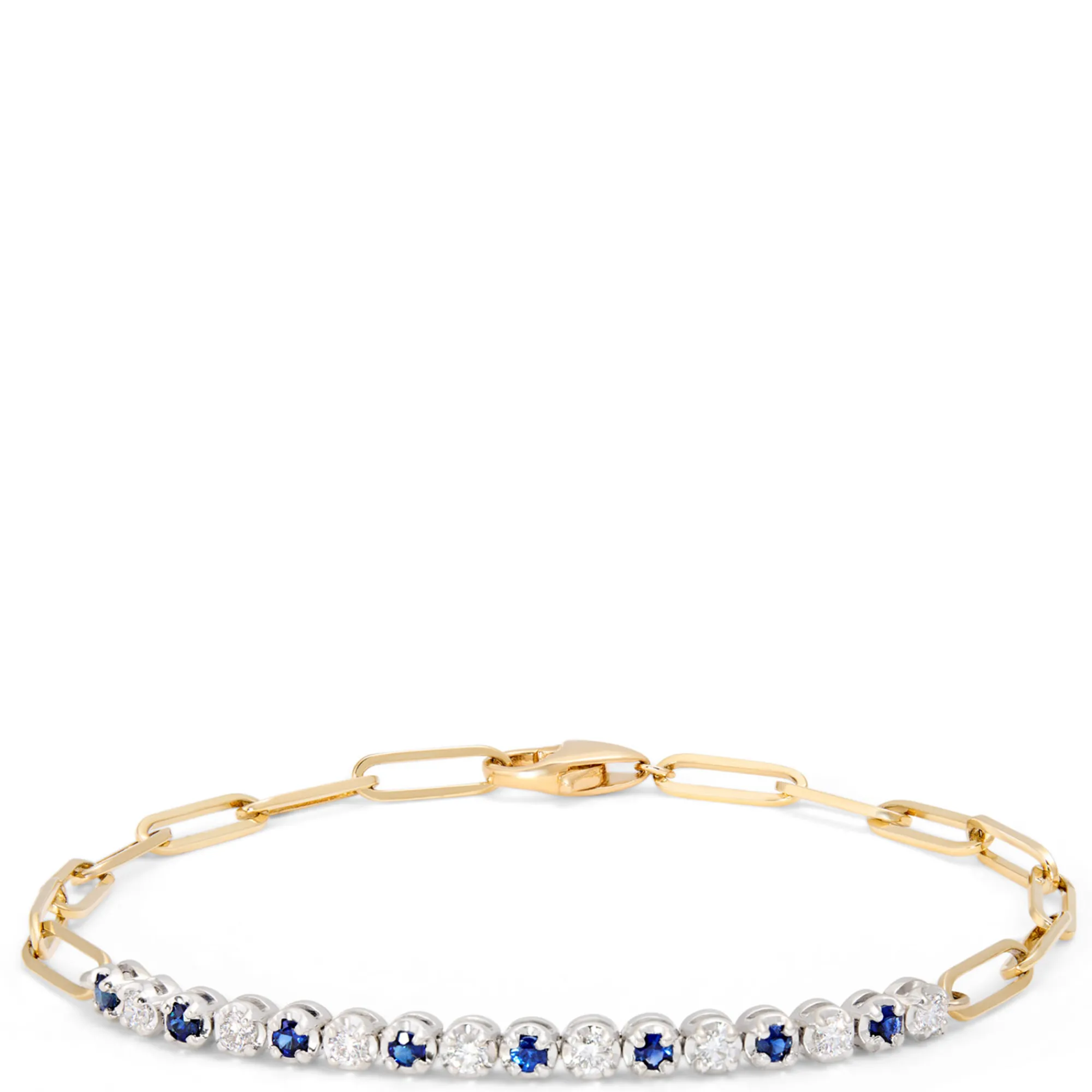 Paperclip Round Sapphire and Diamond Bracelet in 14K Yellow Gold Hot