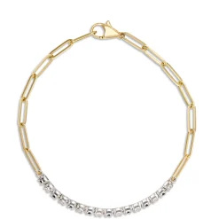 Paperclip Round Sapphire and Diamond Bracelet in 14K Yellow Gold Hot