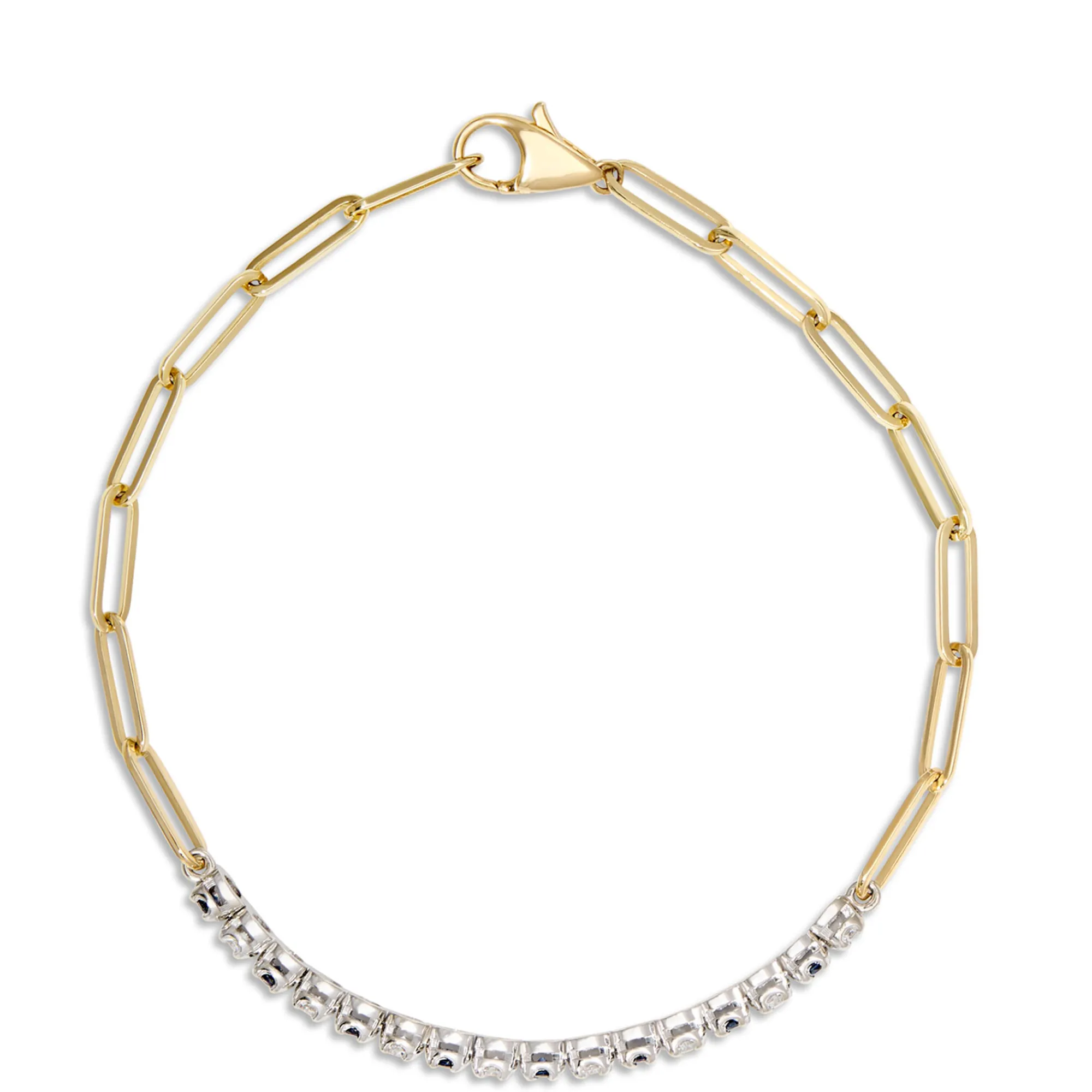 Paperclip Round Sapphire and Diamond Bracelet in 14K Yellow Gold Hot