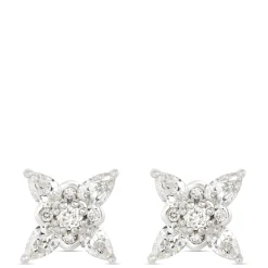 Pear and Round Cut Diamond Studs, 14K White Gold New