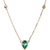 Pear Cut Emerald and Diamond Necklace, 14K Yellow Gold New