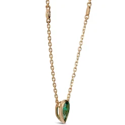 Pear Cut Emerald and Diamond Necklace, 14K Yellow Gold New