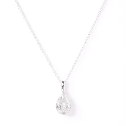 Pear Diamond Invisible Bezel Pendant, 1 Carat Total Weight, 14K White Gold New