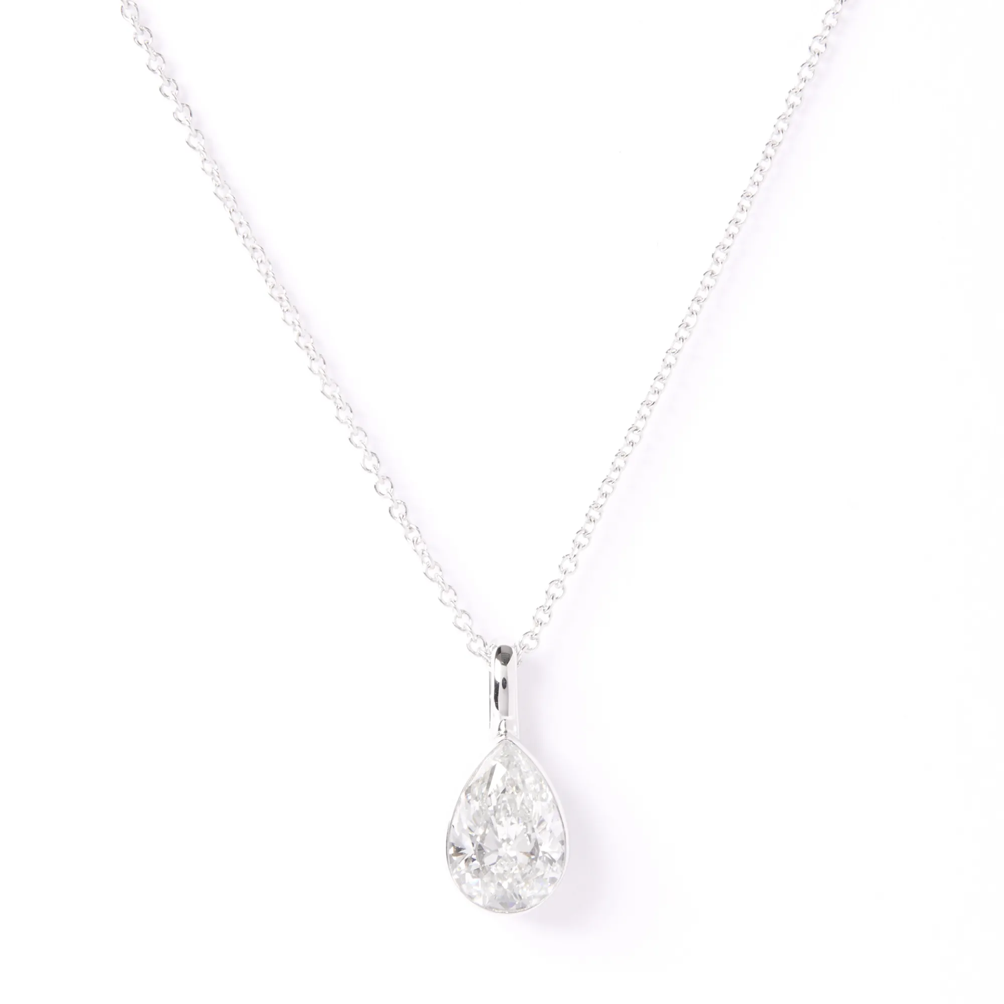 Pear Diamond Invisible Bezel Pendant, 1 Carat Total Weight, 14K White Gold New