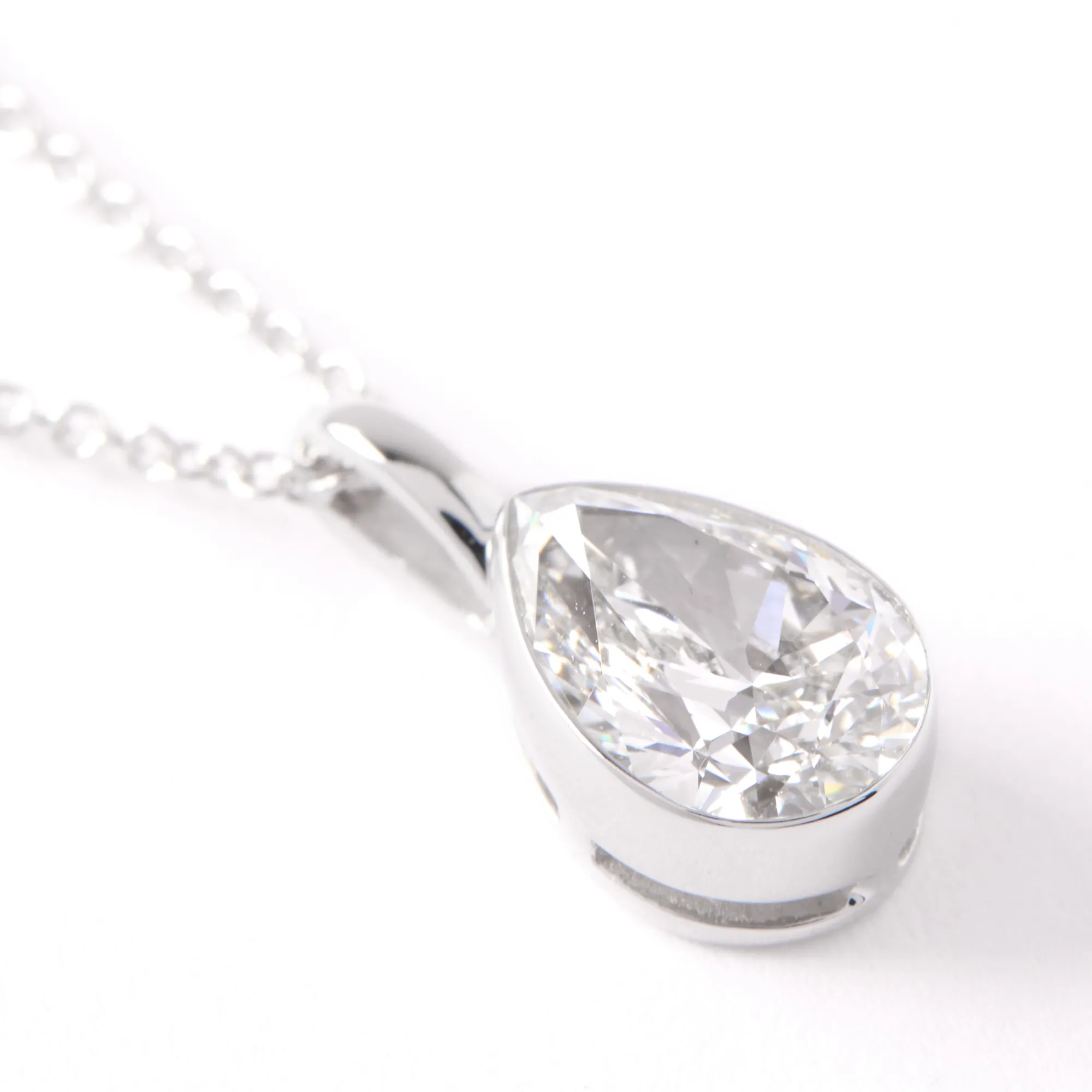 Pear Diamond Invisible Bezel Pendant, 1 Carat Total Weight, 14K White Gold New