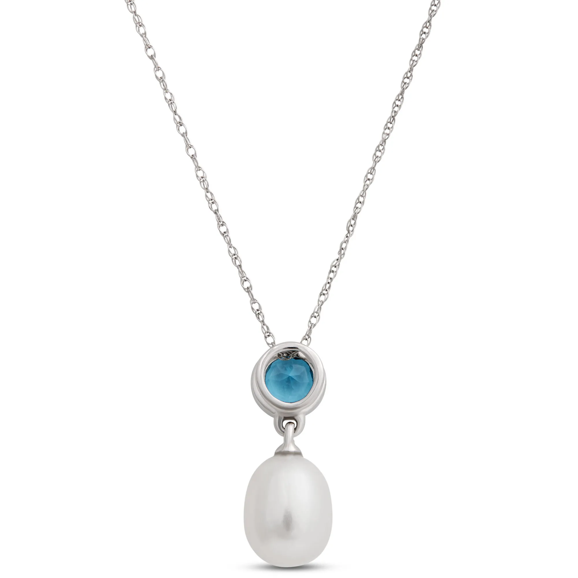 Pearl and Blue Topaz Pendant Necklace, 14k White Gold Sale