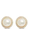 Pearl Halo Stud Earrings, 14K Yellow Gold Sale