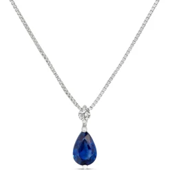 Pear Sapphire & Diamond Necklace 14K Hot