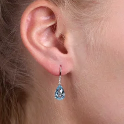 Pear Shaped Blue Topaz & Diamond Earrings 14K Discount