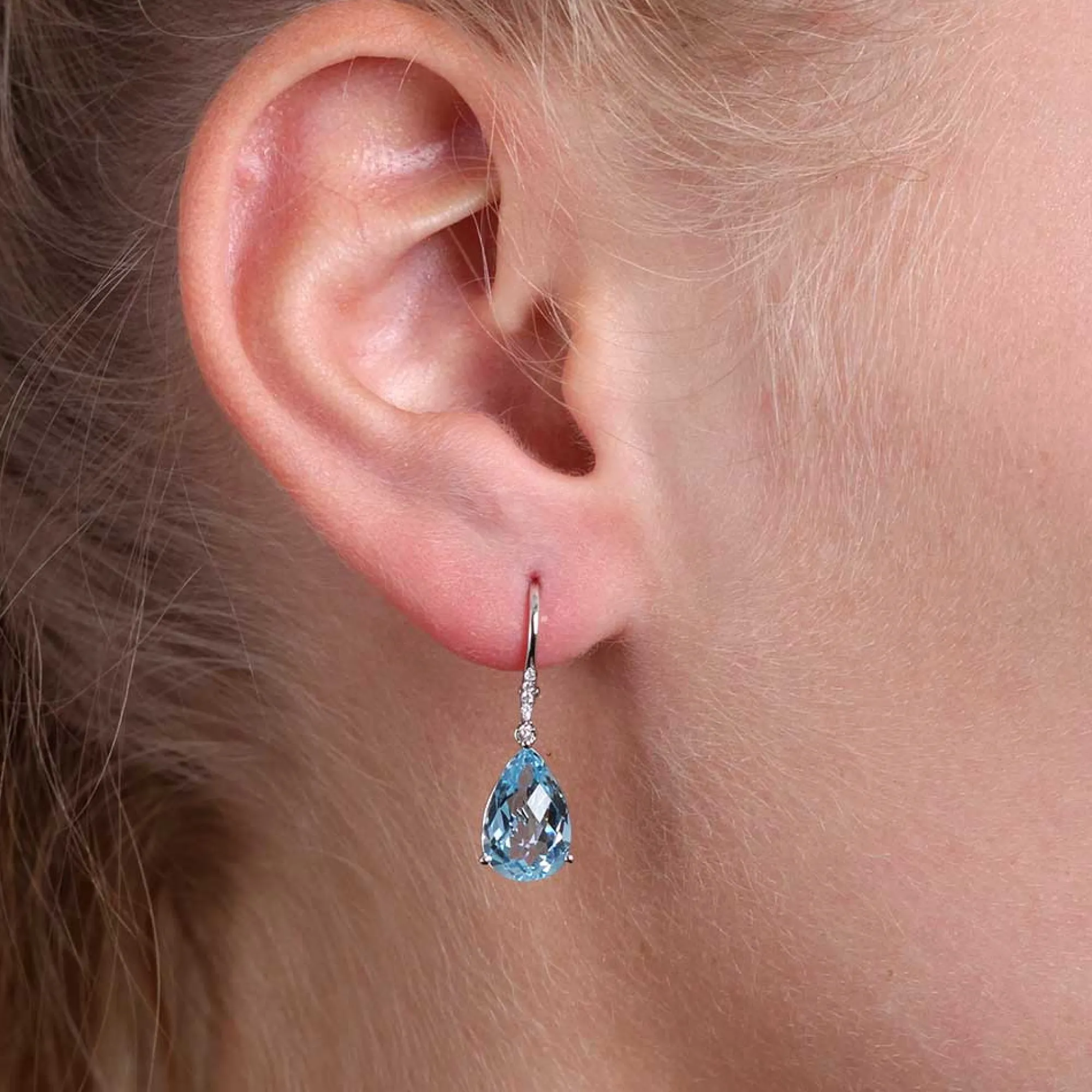 Pear Shaped Blue Topaz & Diamond Earrings 14K Discount