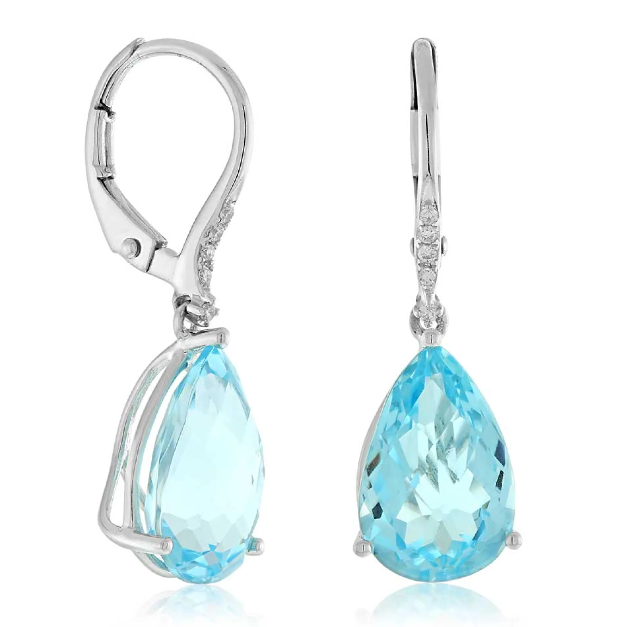 Pear Shaped Blue Topaz & Diamond Earrings 14K Discount
