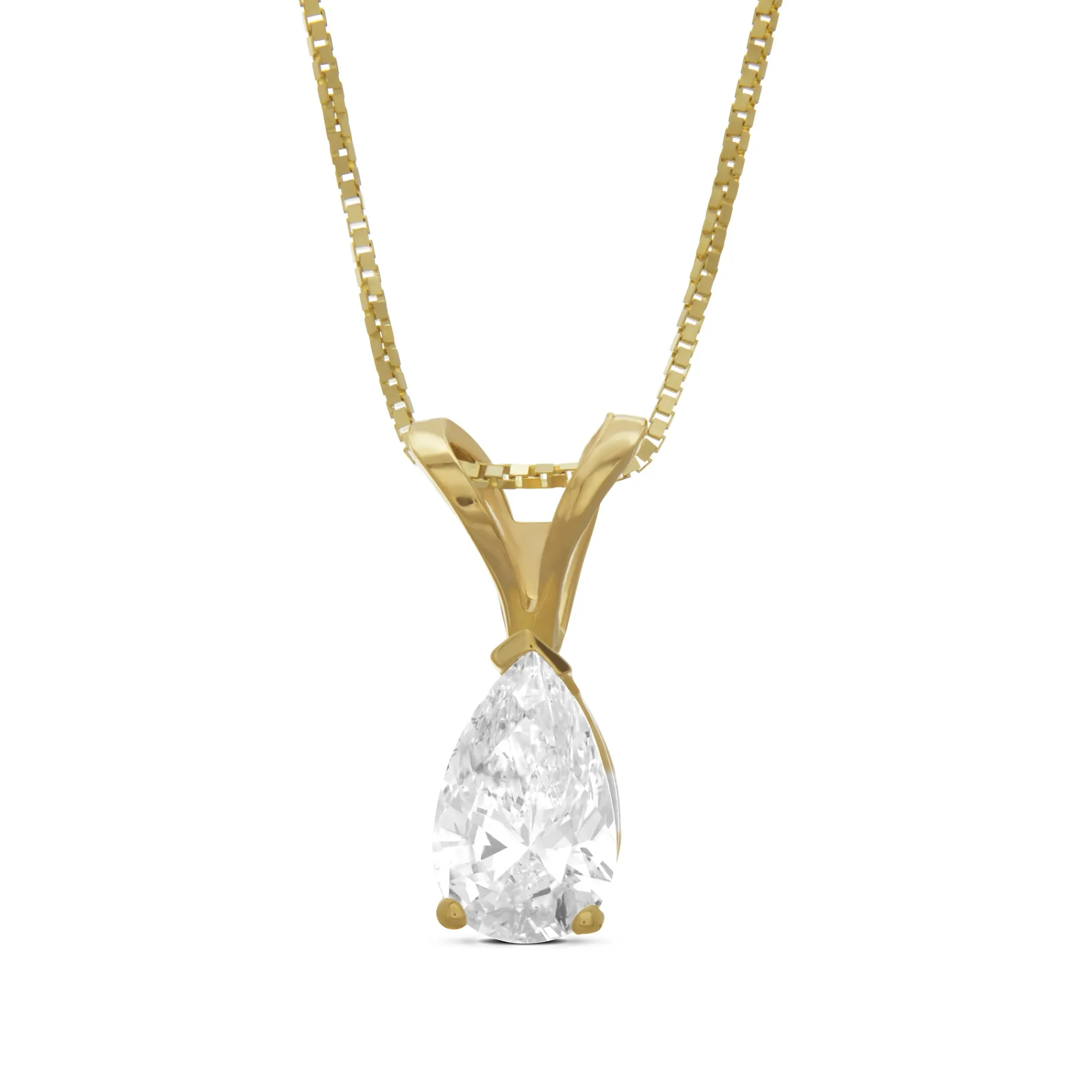 Pear Shaped Diamond Pendant, ½ Carat Total Weight, 14K Yellow Gold