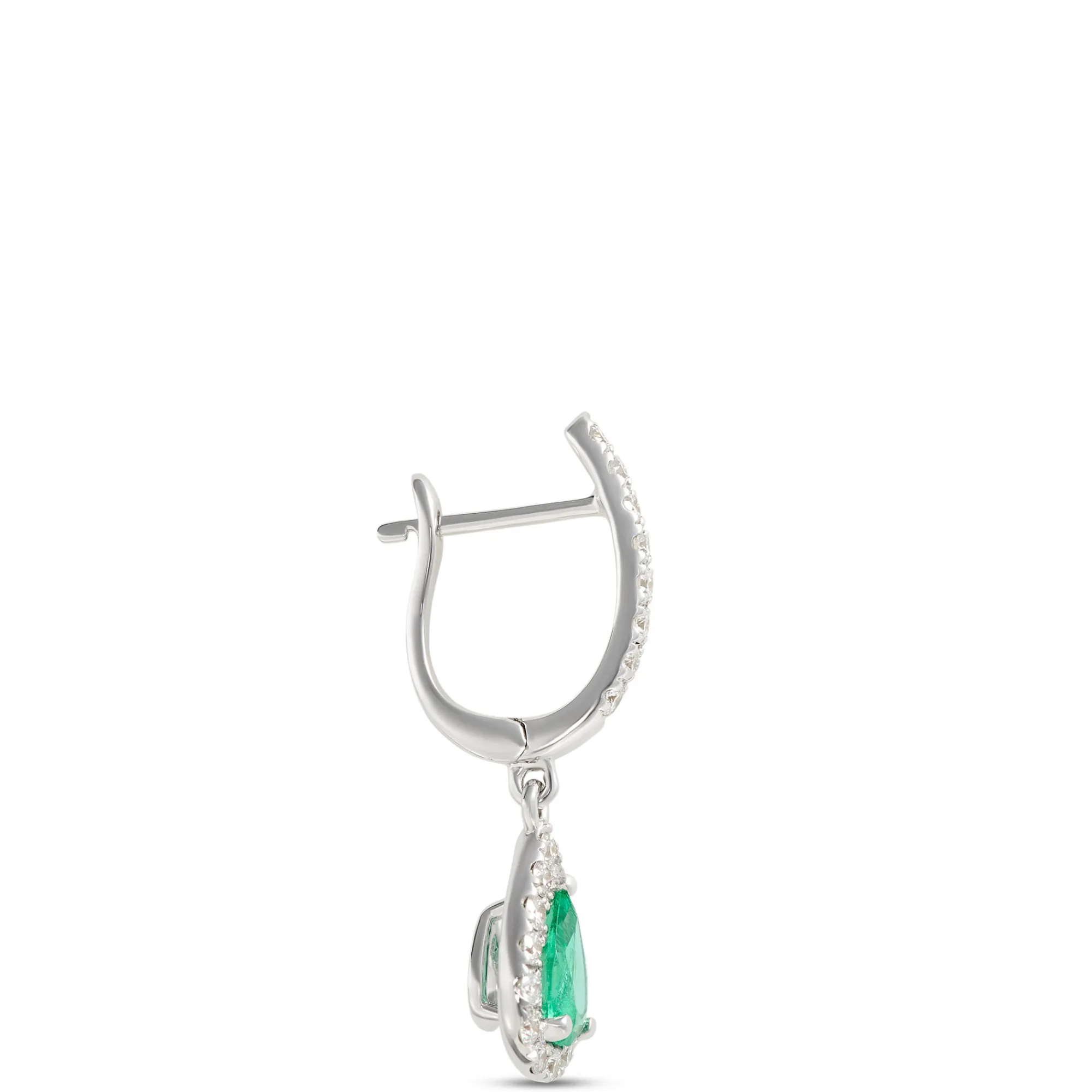 Pear-Shaped Emerald and Diamond Earrings, ⅓ Total Carat Weight, 14K White Gold Clearance