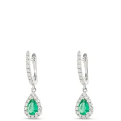 Pear-Shaped Emerald and Diamond Earrings, ⅓ Total Carat Weight, 14K White Gold Clearance