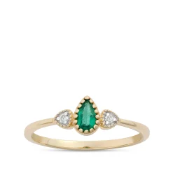 Pear Shaped Emerald Ring, 14K Yellow Gold Hot