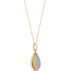 Pear-Shaped Opal and Diamond Pendant Necklace, 14K Yellow Gold Online