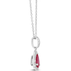Pear Shaped Ruby and Diamond Halo Pendant Necklace, 14K White Gold Discount
