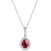 Pear Shaped Ruby and Diamond Halo Pendant Necklace, 14K White Gold Sale