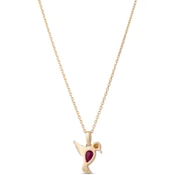 Pear Shaped Ruby Bird Necklace, 14K Yellow Gold Best