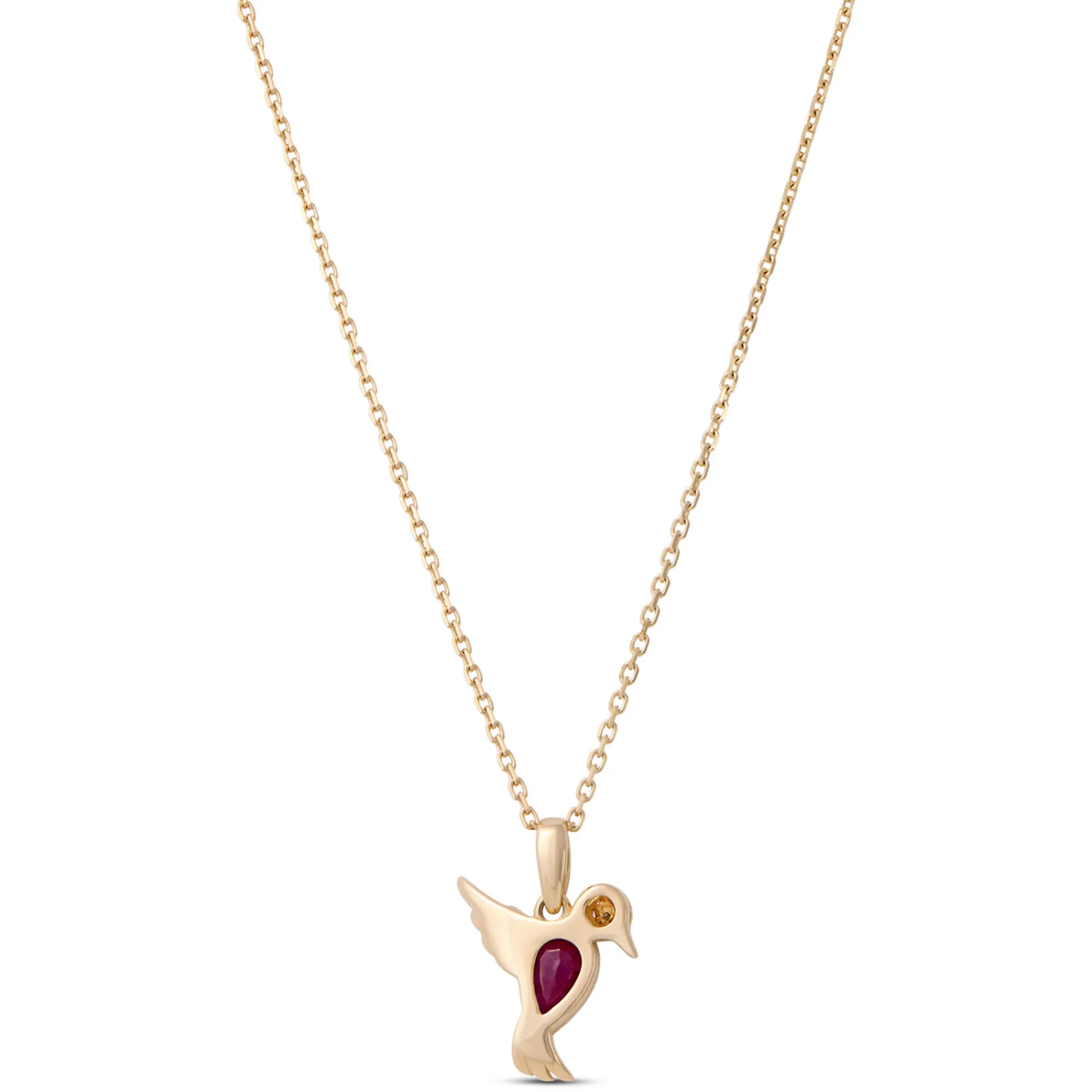 Pear Shaped Ruby Bird Necklace, 14K Yellow Gold Best