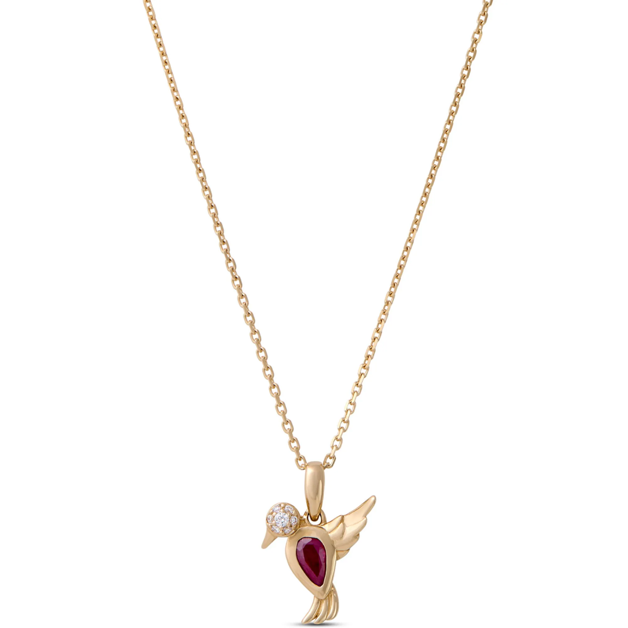 Pear Shaped Ruby Bird Necklace, 14K Yellow Gold Best
