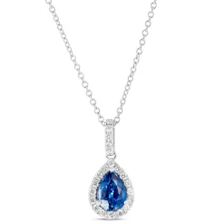 Pear-Shaped Sapphire and Diamond Pendant Necklace, 14K White Gold Sale