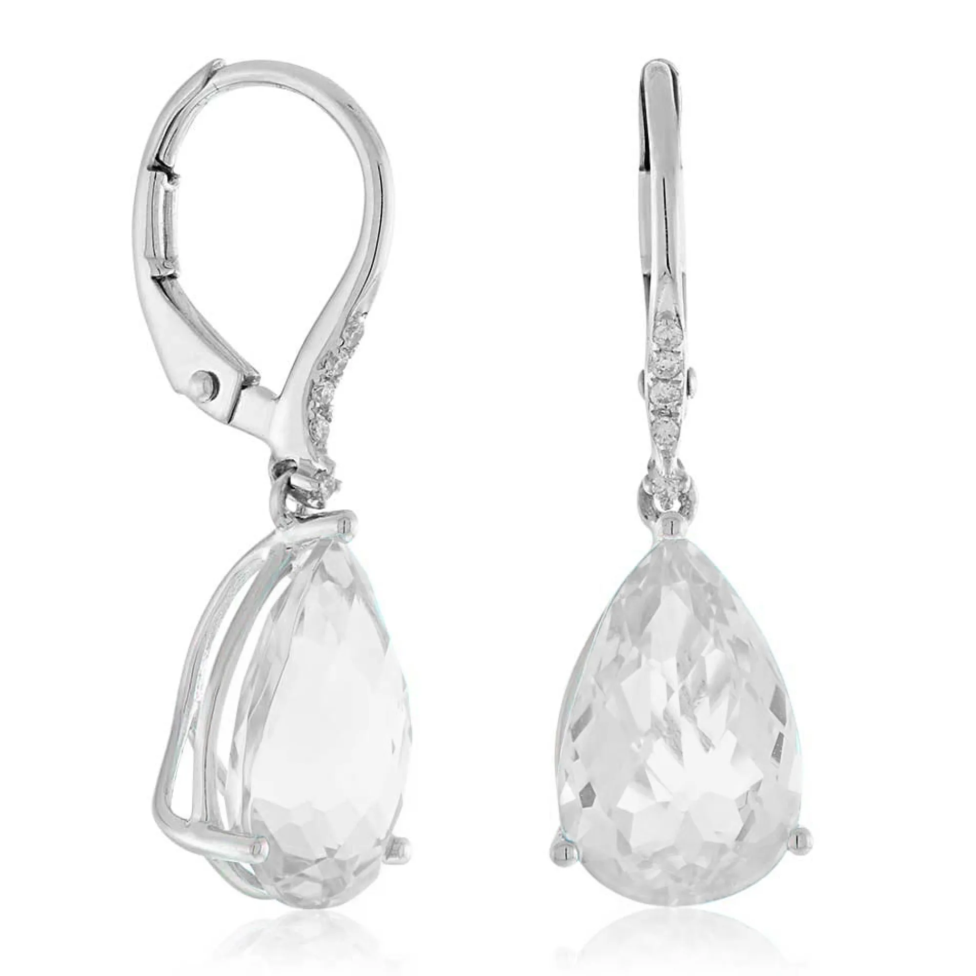 Pear Shaped White Topaz & Diamond Earrings 14K Best