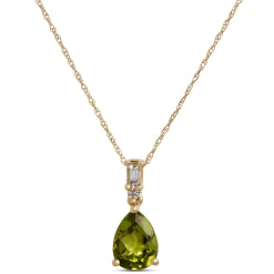 Peridot Pendant Necklace, 0.07 Carat Weight, 14K Yellow Gold