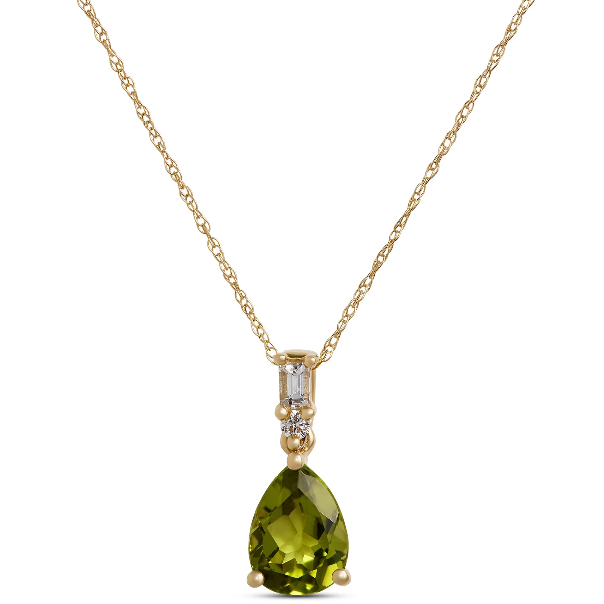 Peridot Pendant Necklace, 0.07 Carat Weight, 14K Yellow Gold