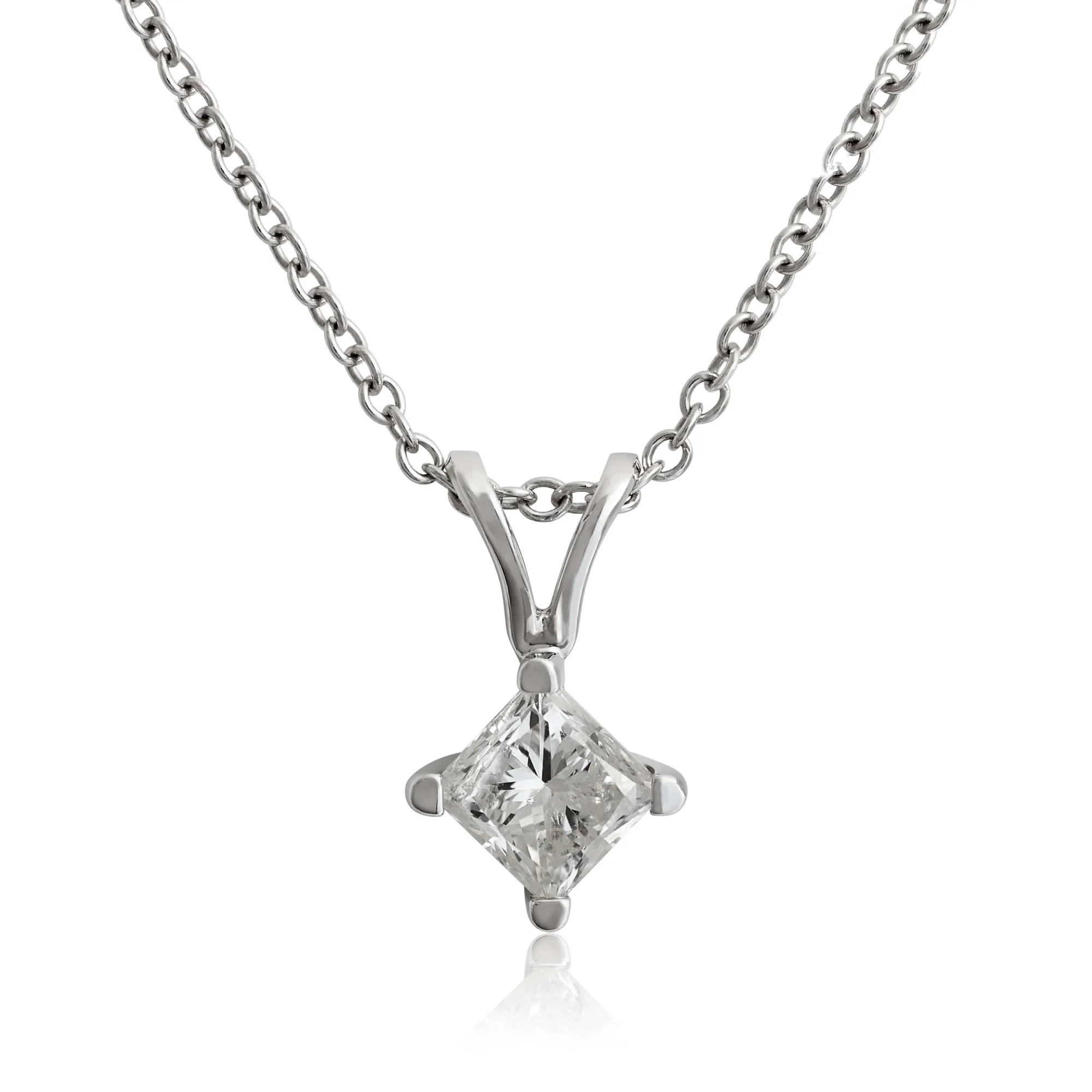 Princess Cut Diamond Pendant, ⅜ Carat Total Weight, 14K White Gold