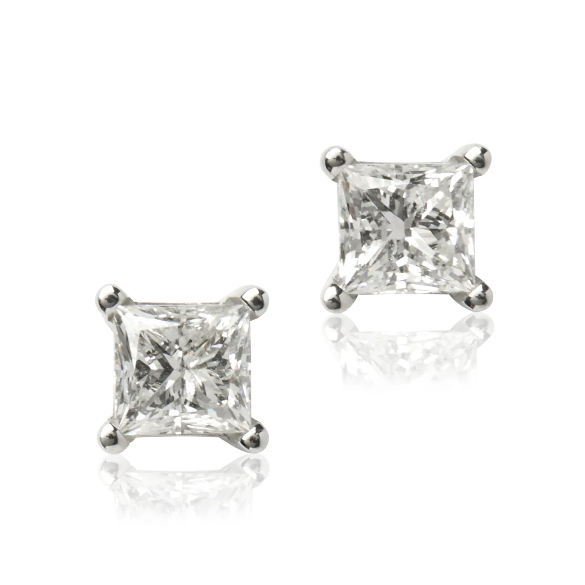 Princess Cut Diamond Studs, 1 Carat Total Weight, in 14K White Gold Outlet