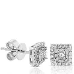 Princess Diamond Halo Earrings 14K Online