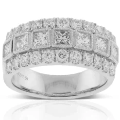 Princess & Round Diamond 3-Row Band 14K Online