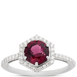 Purple Garnet and Round Diamond Ring, 14K White Gold